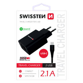 Nabíjačka do siete Swissten 2x USB 2,1 A + USB-C kabel 1,2 m čierna

 obrázok produktu 1 z 1