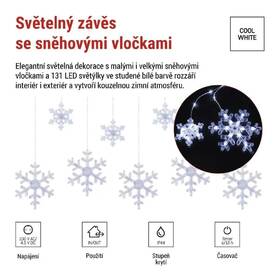 LED reťaz EMOS vánoční závěs – vločky, 160x95 cm, venkovní i vnitřní, studená bílá, časovač priehľadný

 obrázok produktu 2 z 6