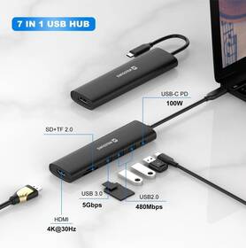 USB Hub Swissten 7-in-1 USB-C PD 100W čierny

 obrázok produktu 1 z 5