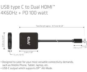 USB Hub Club3D USB-C / 2xHDMI + USB-C PD 3.0 čierny

 obrázok produktu 3 z 6