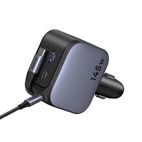 Adaptér do auta UGREEN 2×USB-C, USB, 145W, so zaťahovacím káblom sivý

 obrázok produktu 3 z 6