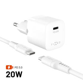 Nabíjačka do siete FIXED Mini, PD 20W, 1xUSB-C + USB-C/USB-C kabel, 1,2m biela

 obrázok produktu 1 z 10