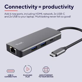 USB Hub Trust DALYX, 6-in-1 USB-C Multi-Port strieborný

 obrázok produktu 8 z 11