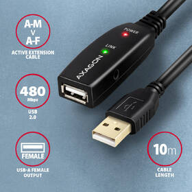 Kábel Axagon USB 2.0 A-M -> A-F aktívny predlžovací kábel, 10m čierna

 obrázok produktu 1 z 5
