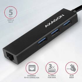 USB Hub Axagon USB 3.2 Gen 1 húb, 3x USB-A + Gigabit Ethernet, kábel USB-A 20cm čierny

 obrázok produktu 1 z 7