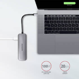 USB Hub Axagon USB 3.2 Gen 1 húb, 2x USB-A, HDMI, SD/microSD slot, PD 100W, kábel USB-C 20cm sivý

 obrázok produktu 4 z 7