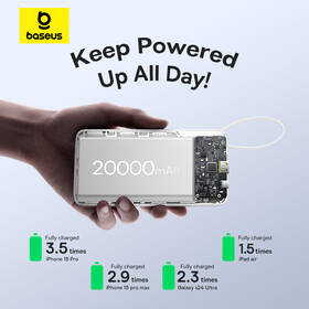 Powerbank Baseus Bipow 2 20000mAh 20W s káblom USB-C biely

 obrázok produktu 11 z 16