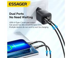 Nabíjačka do siete Essager 20W, GaN, USB-C, USB-A čierna

 obrázok produktu 3 z 8