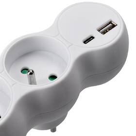 Rozbočovacia zásuvka Solight 2 x 10A, USB A+C rýchlonabíjačka 20W PD biela

 obrázok produktu 2 z 3