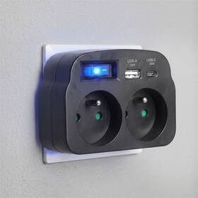 Rozbočovacia zásuvka Solight 2x16A, USB A+C rychlonabíječka 20W, vypínač čierna

 obrázok produktu 1 z 5