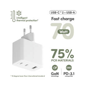 Nabíjačka do siete PanzerGlass empower Turbo GaN 70 W, 2x USB-C, 1x USB-A biela

 obrázok produktu 3 z 4