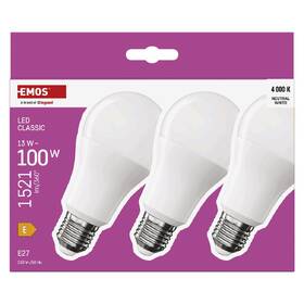 LED žiarovka EMOS Classic, 13 W, 1521lm, E27, neutrálna biela, 3 ks 

 obrázok produktu 3 z 14