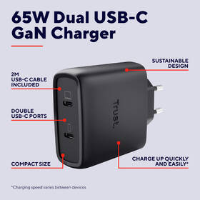 Nabíjačka do siete Trust MAXO 65W 2-Port GaN, USB-C čierny

 obrázok produktu 7 z 12