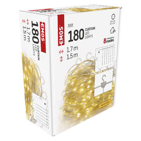 Vianočné osvetlenie EMOS 180 LED drop řetěz – záclona, 1,7x1,5 m, venkovní i vnitřní, teplá bílá, programy 

 obrázok produktu 14 z 15