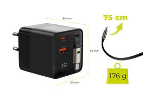 Nabíjačka do siete Mobile Origin Display Charger PW2 - 65W GaN USB-C/USB-A čierna

 obrázok produktu 9 z 11