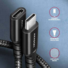 Kábel Axagon predlžovací USB-C samec / USB-C samica, 0.5m, PD 240W, 8K HD, pletený čierny

 obrázok produktu 2 z 4