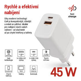 Nabíjačka do siete EMOS GaN, 45W, 1x USB-A/1x USB-C biela

 obrázok produktu 7 z 14