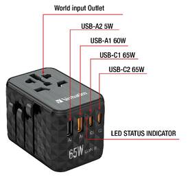 Cestovný adaptér Verbatim UTA-05 GaN III, 2x USB-C PD 65W & QC 4+, 2x USB-A čierny

 obrázok produktu 9 z 11