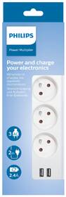 Kábel predlžovací Philips 3x zásuvka + 2x USB-A, s vypínačom, 2 m biely

 obrázok produktu 1 z 1