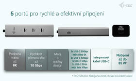 USB Hub i-tec iUSB-C Charging Metal HUB 5port, USB-C video 8K, PD 85W strieborný

 obrázok produktu 8 z 10