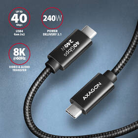 Kábel Axagon NewGEN+ kábel USB-C/USB-C, 1m, PD 240W, 8K HD, pletený čierny

 obrázok produktu 1 z 7