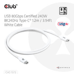 Kábel Club3D USB-C/USB-C, 240W, 1,2m biely

 obrázok produktu 2 z 6