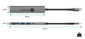 USB Hub Connect IT CompactPRO USB-C + čítačka kariet, (2xUSB-A 3.0, 1xUSB-C) 

 obrázok produktu 3 z 5