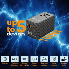 Cestovný adaptér Verbatim UTA-06 GaN III, 2x USB-C PD 100W & QC 4+, 2x USB-A QC 3.0 čierny

 obrázok produktu 11 z 11