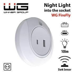 Nočné svetlo WG FireFly, do zásuvky s USB-A a USB-C biele

 obrázok produktu 1 z 3