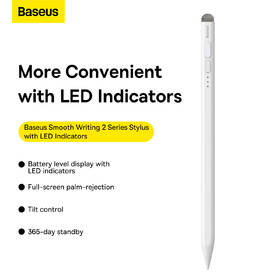 Stylus Baseus Smooth Writing 2 s LED indikátormi stavu batérie (aktívne + pasívne) biely

 obrázok produktu 8 z 16