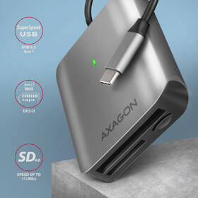 Čítačka pamäťových kariet Axagon Card Reader  USB-C 3.2 Gen 1, 3-slot & lun SD/microSD/CF, UHS-II strieborná

 obrázok produktu 1 z 6