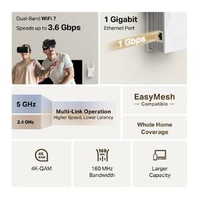 Wi-Fi extender TP-Link RE225BE, Wi-Fi 7 BE3600 biely

 obrázok produktu 4 z 6