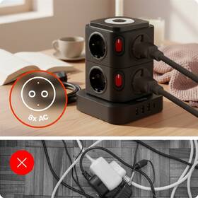 Kábel predlžovací Huslog 15W 8xzásuvka, 1xUSB-C, 3xUSB, 1x LED svetlo čierny

 obrázok produktu 3 z 9