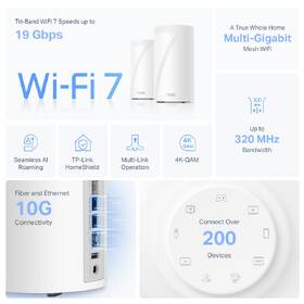 Kompletný Wi-Fi systém TP-Link Deco BE85, BE19000, Wi-Fi 7 (2 ks) biely

 obrázok produktu 5 z 12