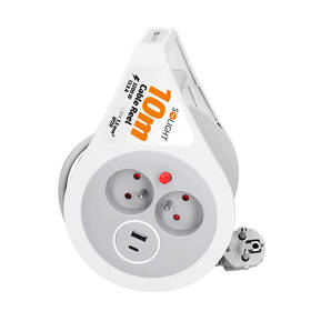 Kábel predlžovací na bubne Solight 2 zásuvky, USB A + C, 10m, 3x 1,0mm2 sivý/biely

 obrázok produktu 1 z 5