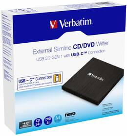 Externá DVD napaľovačka Verbatim CD/DVD Slimline USB-C + Nero čierna

 obrázok produktu 7 z 7