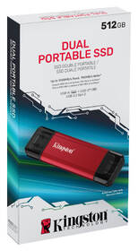 SSD externý Kingston Dual Portable 512GB, USB-A/C, USB 3.2 Gen 2 čierny/červený

 obrázok produktu 3 z 4