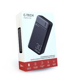 Powerbank C-Tech 30000 mAh, Li-Pol, 20W, USB-C/USB-A/micro USB čierny

 obrázok produktu 5 z 5