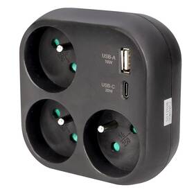 Rozbočovacia zásuvka Solight 3x16A, USB A+C rychlonabíječka 20W čierna

 obrázok produktu 2 z 4