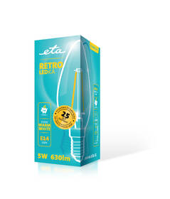 LED žiarovka ETA RETRO LEDka sviečka filiament 5W, E14, teplá biela 

 obrázok produktu 3 z 3