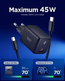 Nabíjačka do siete Spigen Essential 45W, USB-C + USB-C kabel čierna

 obrázok produktu 1 z 6