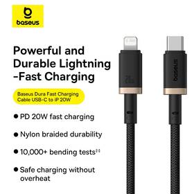 Kábel Baseus Dura USB-C/Lightning, 20W, 2m čierny/zlatý

 obrázok produktu 9 z 16