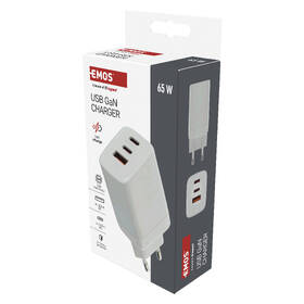 Nabíjačka do siete EMOS GaN, 65W, 1x USB-A/2x USB-C biela

 obrázok produktu 12 z 14