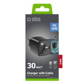 Nabíjačka do siete SBS USB-C, PD, 30 W, integrovaný USB-C kábel 0,75 m čierna

 obrázok produktu 1 z 1
