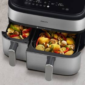 Fritéza teplovzdušná Philips Airfryer Dual Basket 5000 series 9 l, NA555/00 strieborná

 obrázok produktu 9 z 12