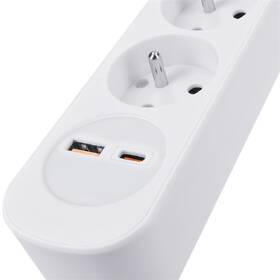 Kábel predlžovací Solight 5 zásuviek, USB A + C 20W PD, vypínač, 3 x 1mm2, 3 m biely

 obrázok produktu 1 z 3