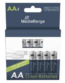 Batéria nabíjacia MediaRange MRBAT161, USB-C Li-Ion baterie Mignon AA, 1,5V, 1400 mAh (4ks) strieborná/modrá

 obrázok produktu 3 z 4