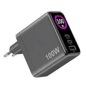 Nabíjačka do siete Celly 2x USB-C/USB-A, GaN, 100 W, s LCD displejom čierny

 obrázok produktu 1 z 5