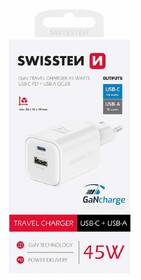 Nabíjačka do siete Swissten GAN 1x USB-C 45W PD + 1x USB-A 18W QC biela

 obrázok produktu 1 z 1