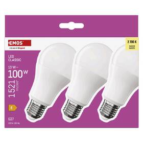 LED žiarovka EMOS Classic, 13 W, 1521lm, E27, teplá biela, 3 ks 

 obrázok produktu 3 z 13